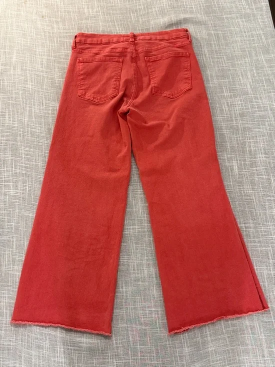 KUT From The Kloth Meg Wide Leg Cropped Jeans Size 6 Salmon Raw Hem - Picture 4 of 9